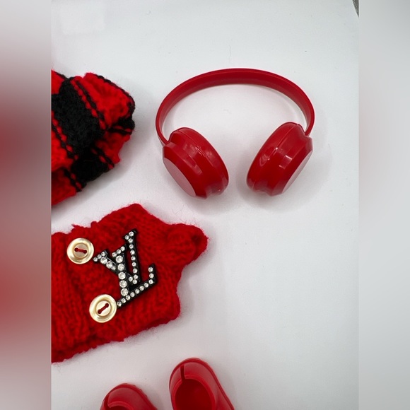 (NO DOLL) Labubu Outfit Red and Black Knit Doll Accessories Set - Picture 6 of 6